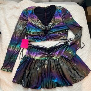 Dolls Kill Galaxy Gathered Iridescent Skirt Set